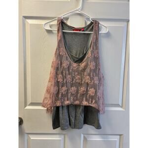 Elle Gray And Pink Lace Tank XL